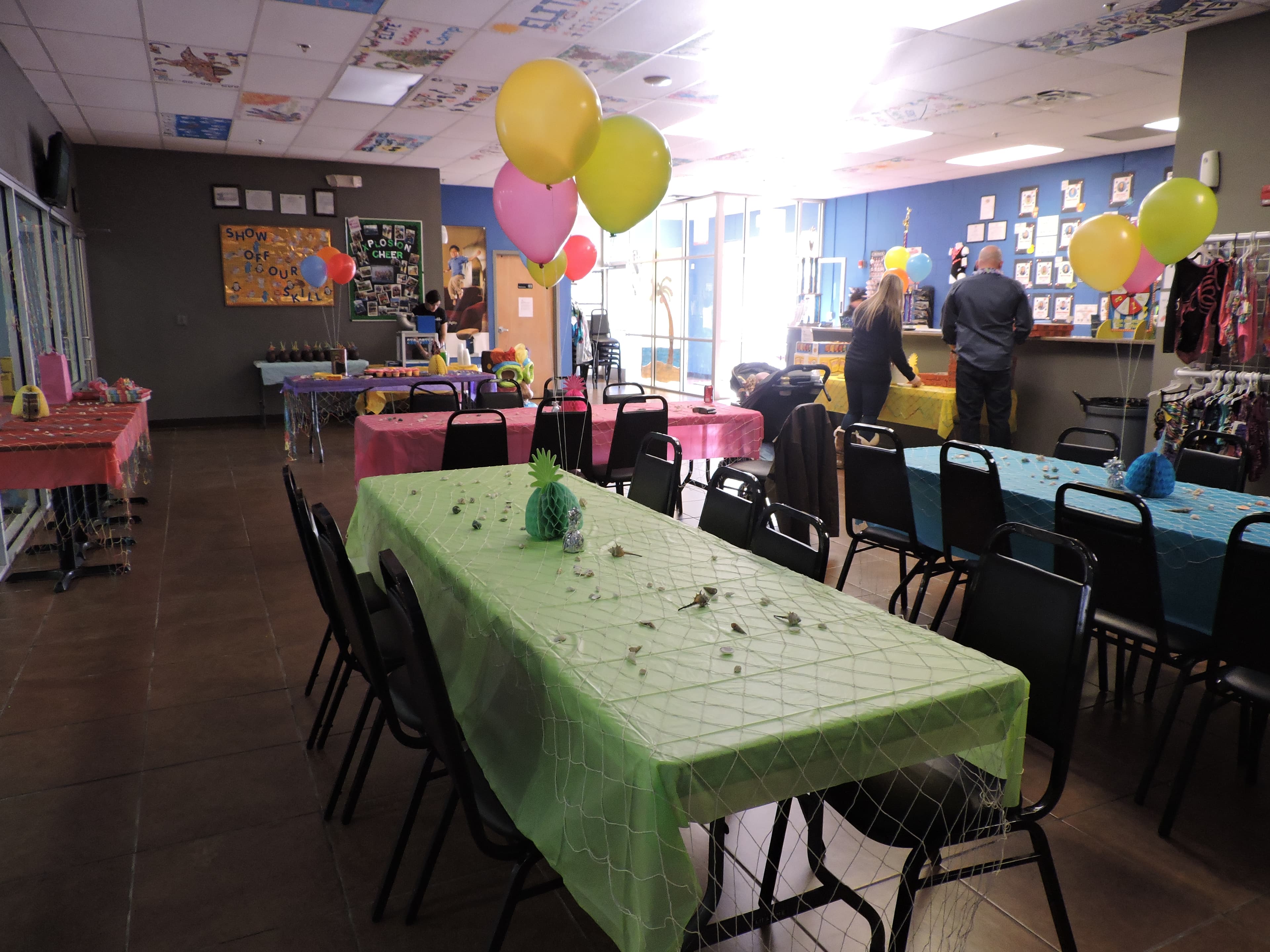 Birthday party table set up at El Paso Gymnastics